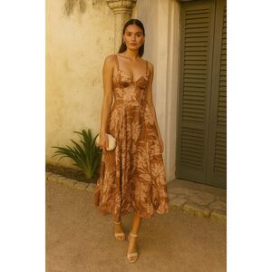Sonya Moda Verona Resort Bustier Midi Dress Desert Rose Wedding Guest size S NWT